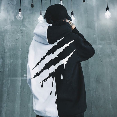 E-BAIHUI Black White Splice Hoodies Oversize Hip-hop Style Swag Tyga